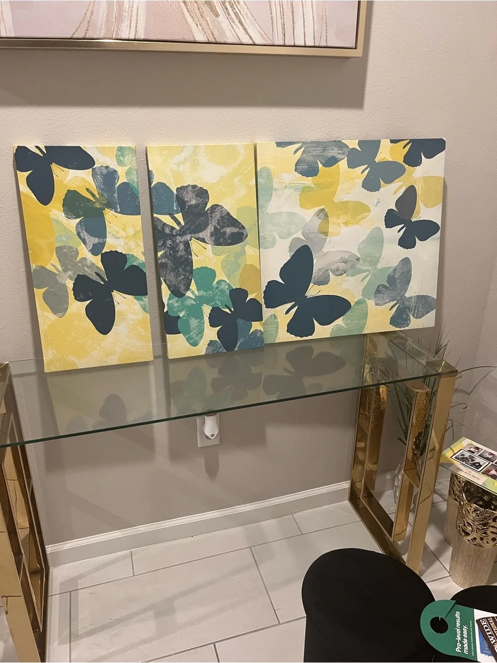 Butterfly Trio Canvas Wall Art - Yellow, Teal & Navy